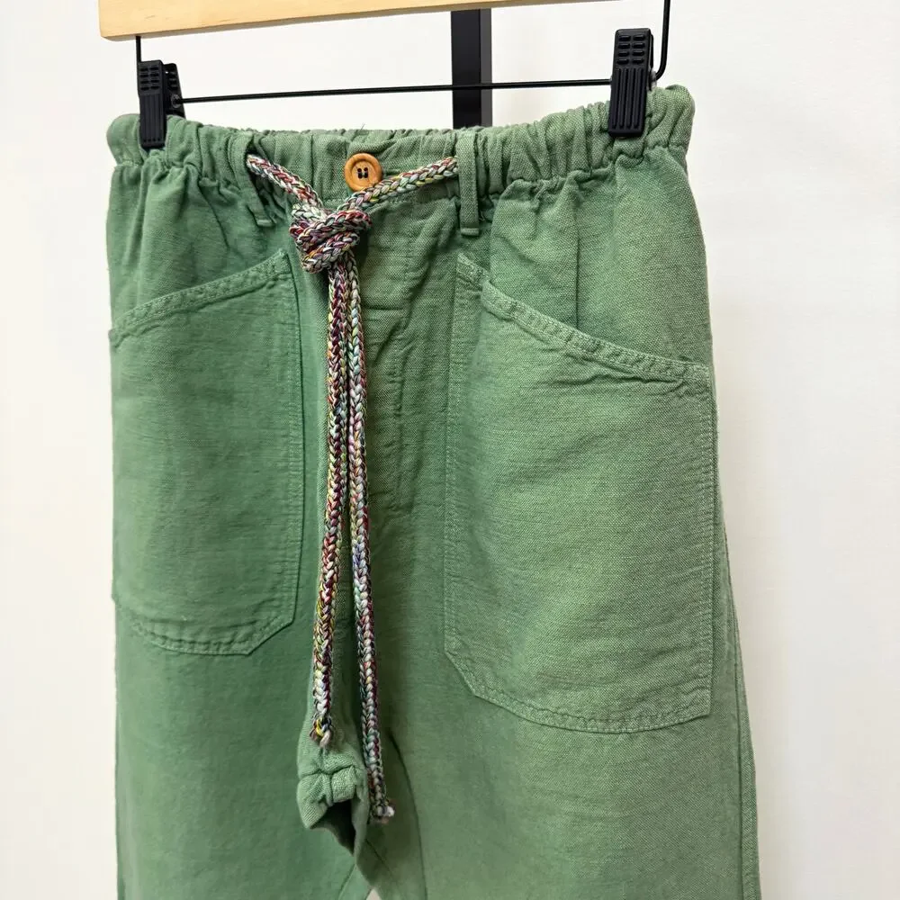 Dr. Collector's P38 Linen Cotton Basil Pants Medium NEW Green Relaxed Fit Rope